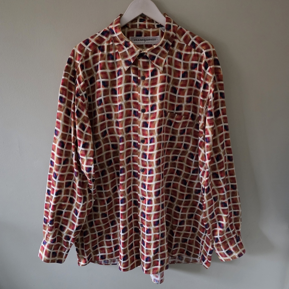 Jhane Barnes XL Vintage 90s Retro Abstract Hypnotic Eclectic Grandpa Dress Shirt
